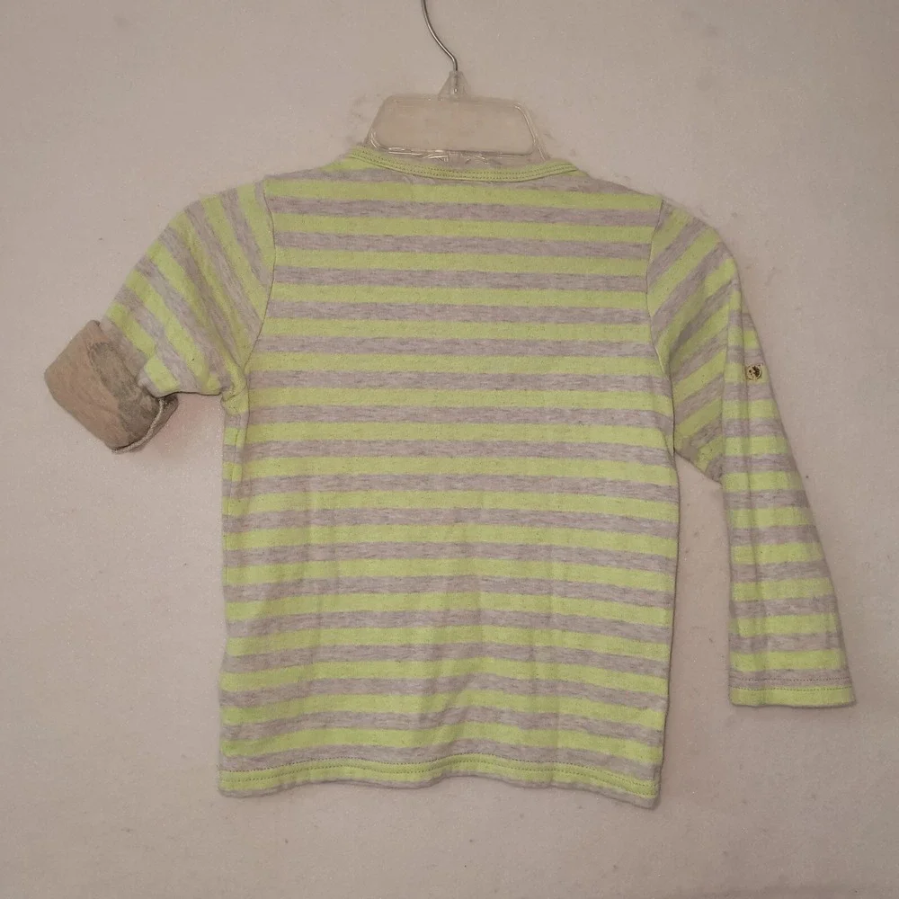 Scotch Shrunk Henley Kid Size 4 Lime Green Gray Striped Long Sleeve Cotton Shirt
